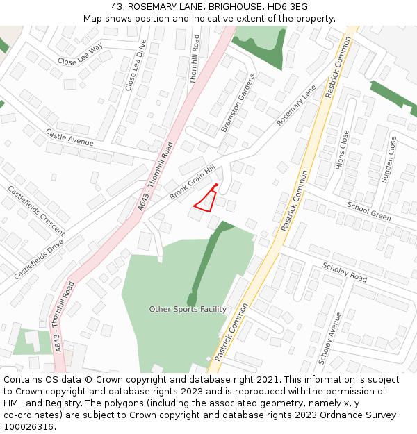 43, ROSEMARY LANE, BRIGHOUSE, HD6 3EG: Location map and indicative extent of plot