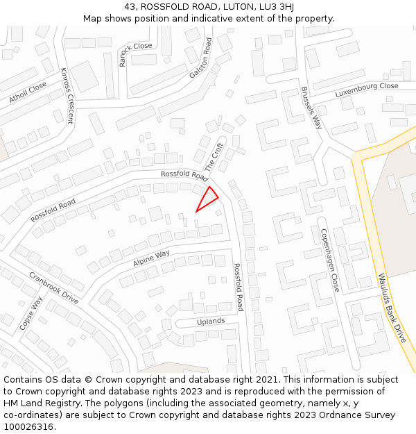 43, ROSSFOLD ROAD, LUTON, LU3 3HJ: Location map and indicative extent of plot