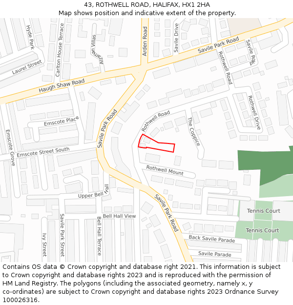 43, ROTHWELL ROAD, HALIFAX, HX1 2HA: Location map and indicative extent of plot