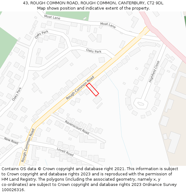 43, ROUGH COMMON ROAD, ROUGH COMMON, CANTERBURY, CT2 9DL: Location map and indicative extent of plot