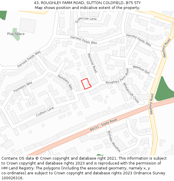 43, ROUGHLEY FARM ROAD, SUTTON COLDFIELD, B75 5TY: Location map and indicative extent of plot