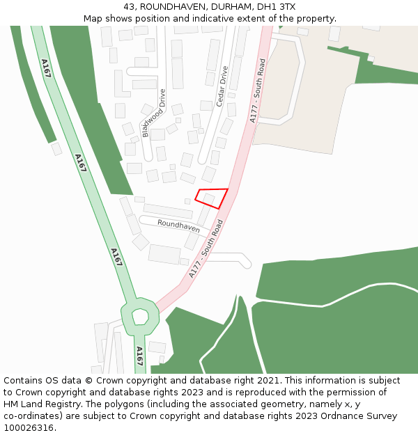 43, ROUNDHAVEN, DURHAM, DH1 3TX: Location map and indicative extent of plot