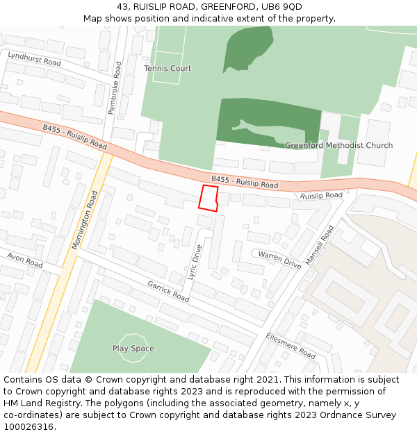 43, RUISLIP ROAD, GREENFORD, UB6 9QD: Location map and indicative extent of plot