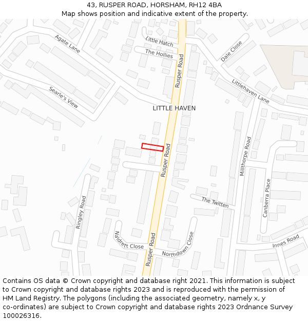 43, RUSPER ROAD, HORSHAM, RH12 4BA: Location map and indicative extent of plot