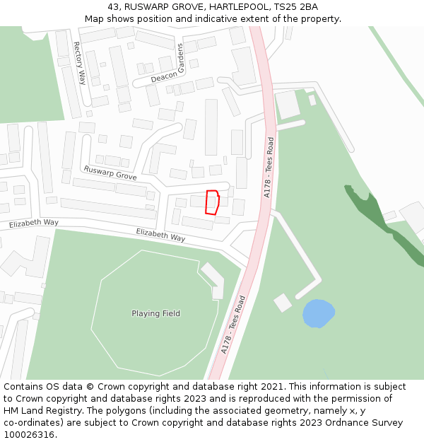43, RUSWARP GROVE, HARTLEPOOL, TS25 2BA: Location map and indicative extent of plot