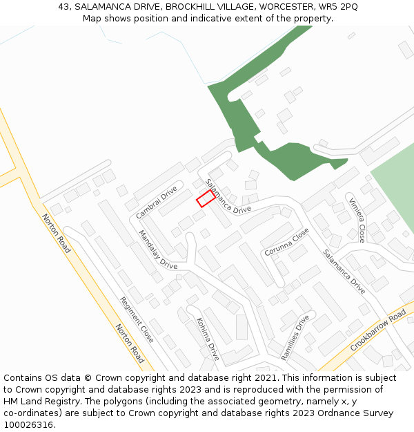 43, SALAMANCA DRIVE, BROCKHILL VILLAGE, WORCESTER, WR5 2PQ: Location map and indicative extent of plot