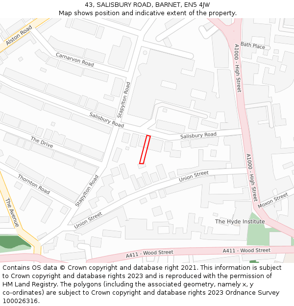 43, SALISBURY ROAD, BARNET, EN5 4JW: Location map and indicative extent of plot