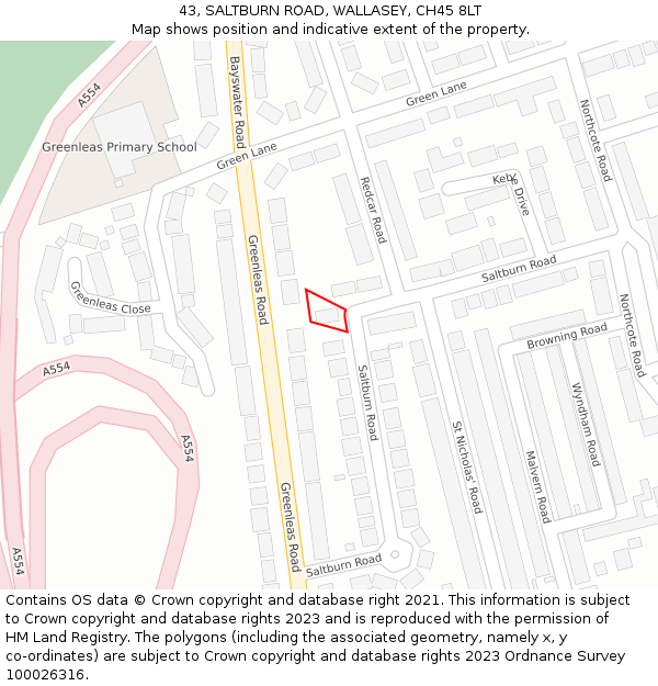 43, SALTBURN ROAD, WALLASEY, CH45 8LT: Location map and indicative extent of plot