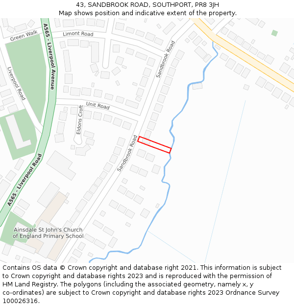 43, SANDBROOK ROAD, SOUTHPORT, PR8 3JH: Location map and indicative extent of plot