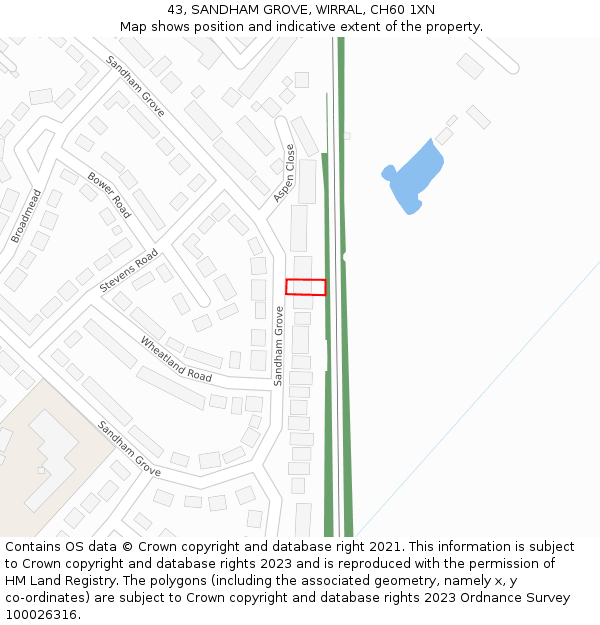 43, SANDHAM GROVE, WIRRAL, CH60 1XN: Location map and indicative extent of plot