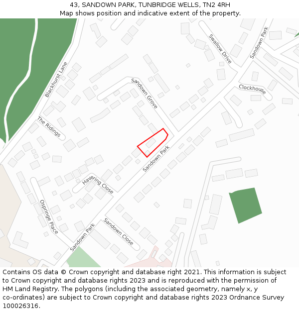 43, SANDOWN PARK, TUNBRIDGE WELLS, TN2 4RH: Location map and indicative extent of plot