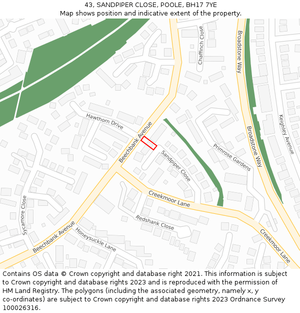 43, SANDPIPER CLOSE, POOLE, BH17 7YE: Location map and indicative extent of plot