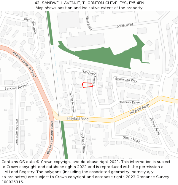 43, SANDWELL AVENUE, THORNTON-CLEVELEYS, FY5 4FN: Location map and indicative extent of plot
