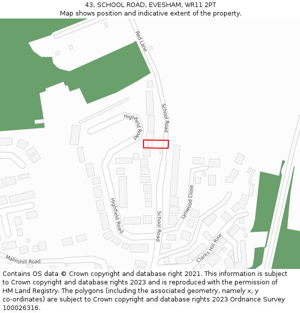 43, SCHOOL ROAD, EVESHAM, WR11 2PT: Location map and indicative extent of plot