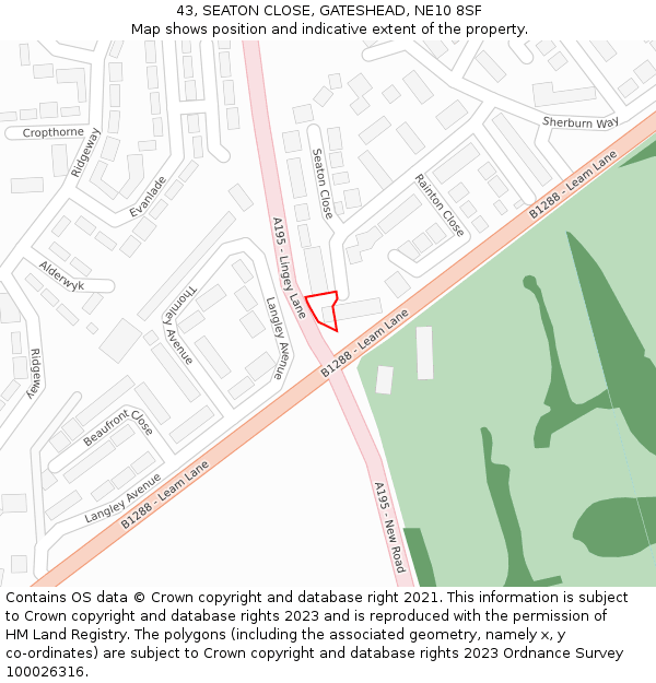 43, SEATON CLOSE, GATESHEAD, NE10 8SF: Location map and indicative extent of plot