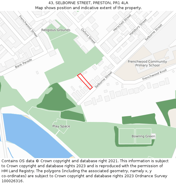 43, SELBORNE STREET, PRESTON, PR1 4LA: Location map and indicative extent of plot