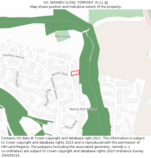 43, SENNEN CLOSE, TORPOINT, PL11 2JJ: Location map and indicative extent of plot