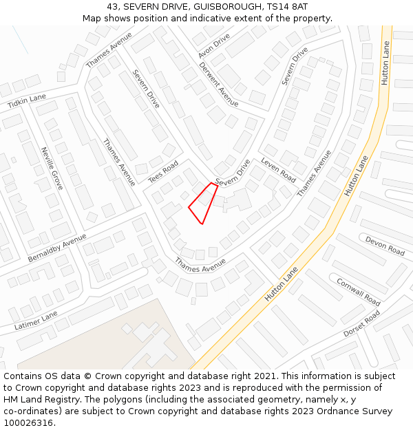 43, SEVERN DRIVE, GUISBOROUGH, TS14 8AT: Location map and indicative extent of plot