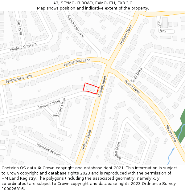 43, SEYMOUR ROAD, EXMOUTH, EX8 3JG: Location map and indicative extent of plot