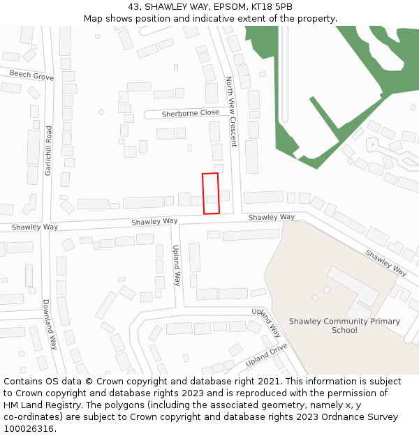 43, SHAWLEY WAY, EPSOM, KT18 5PB: Location map and indicative extent of plot