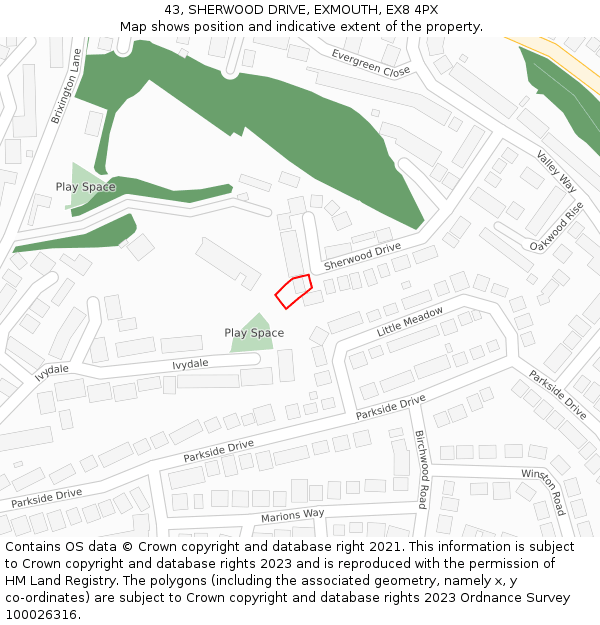 43, SHERWOOD DRIVE, EXMOUTH, EX8 4PX: Location map and indicative extent of plot