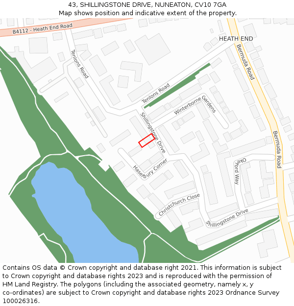 43, SHILLINGSTONE DRIVE, NUNEATON, CV10 7GA: Location map and indicative extent of plot