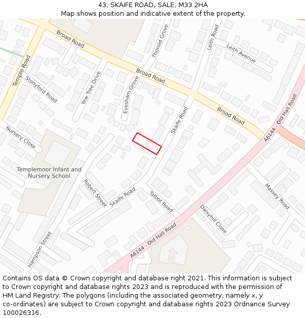 43, SKAIFE ROAD, SALE, M33 2HA: Location map and indicative extent of plot