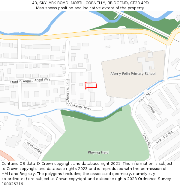 43, SKYLARK ROAD, NORTH CORNELLY, BRIDGEND, CF33 4PD: Location map and indicative extent of plot