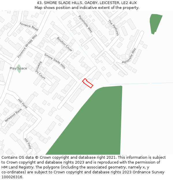 43, SMORE SLADE HILLS, OADBY, LEICESTER, LE2 4UX: Location map and indicative extent of plot