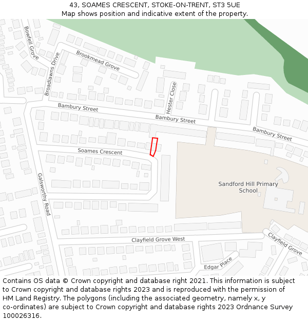 43, SOAMES CRESCENT, STOKE-ON-TRENT, ST3 5UE: Location map and indicative extent of plot