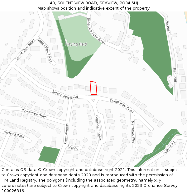 43, SOLENT VIEW ROAD, SEAVIEW, PO34 5HJ: Location map and indicative extent of plot