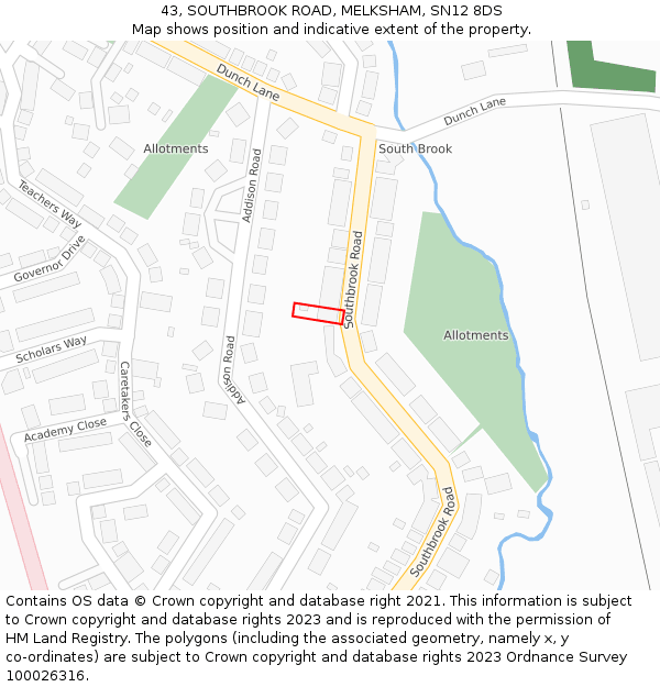 43, SOUTHBROOK ROAD, MELKSHAM, SN12 8DS: Location map and indicative extent of plot