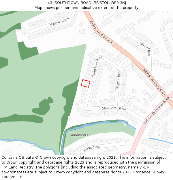 43, SOUTHDOWN ROAD, BRISTOL, BS9 3NJ: Location map and indicative extent of plot