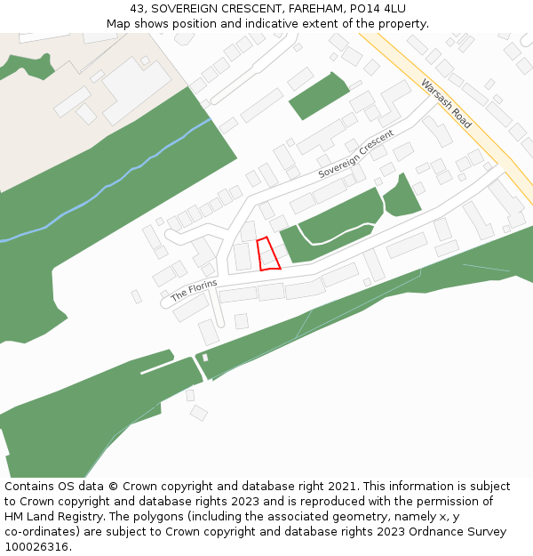 43, SOVEREIGN CRESCENT, FAREHAM, PO14 4LU: Location map and indicative extent of plot