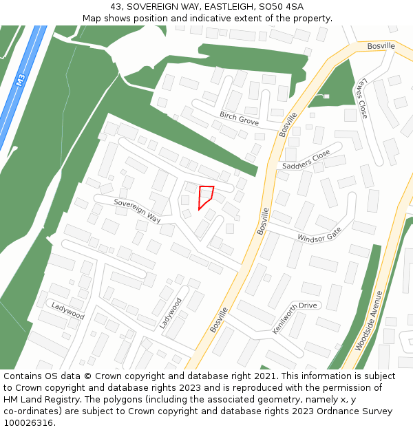 43, SOVEREIGN WAY, EASTLEIGH, SO50 4SA: Location map and indicative extent of plot