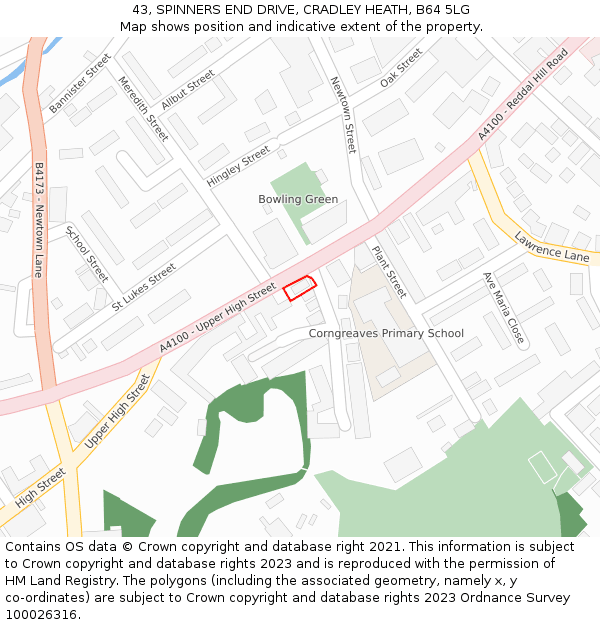 43, SPINNERS END DRIVE, CRADLEY HEATH, B64 5LG: Location map and indicative extent of plot