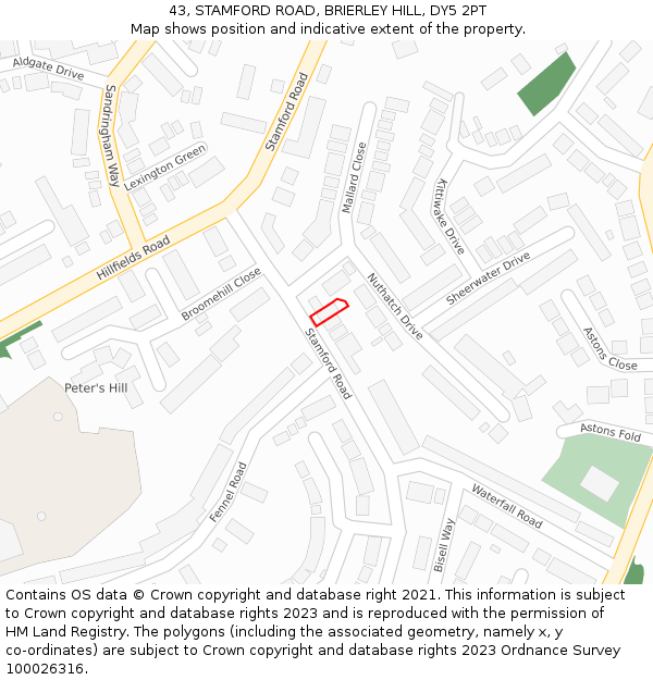 43, STAMFORD ROAD, BRIERLEY HILL, DY5 2PT: Location map and indicative extent of plot