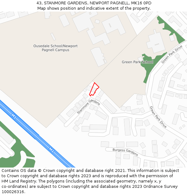 43, STANMORE GARDENS, NEWPORT PAGNELL, MK16 0PD: Location map and indicative extent of plot