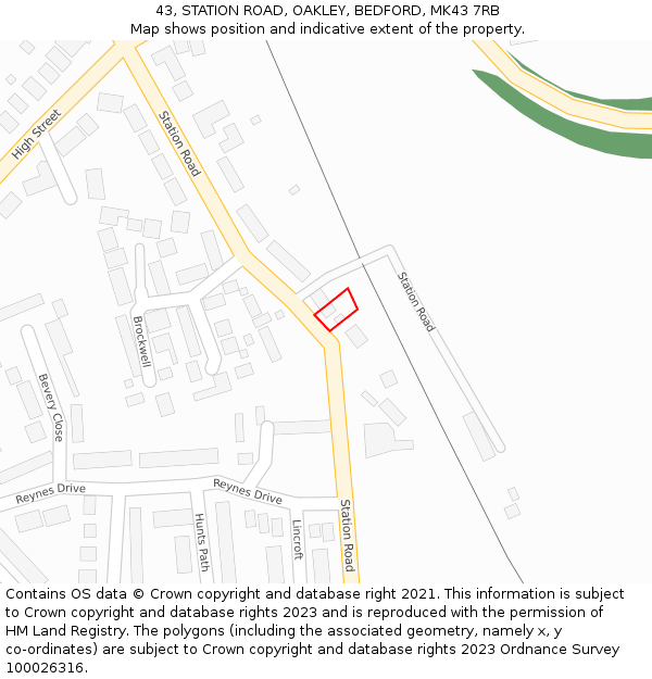 43, STATION ROAD, OAKLEY, BEDFORD, MK43 7RB: Location map and indicative extent of plot