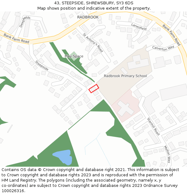 43, STEEPSIDE, SHREWSBURY, SY3 6DS: Location map and indicative extent of plot