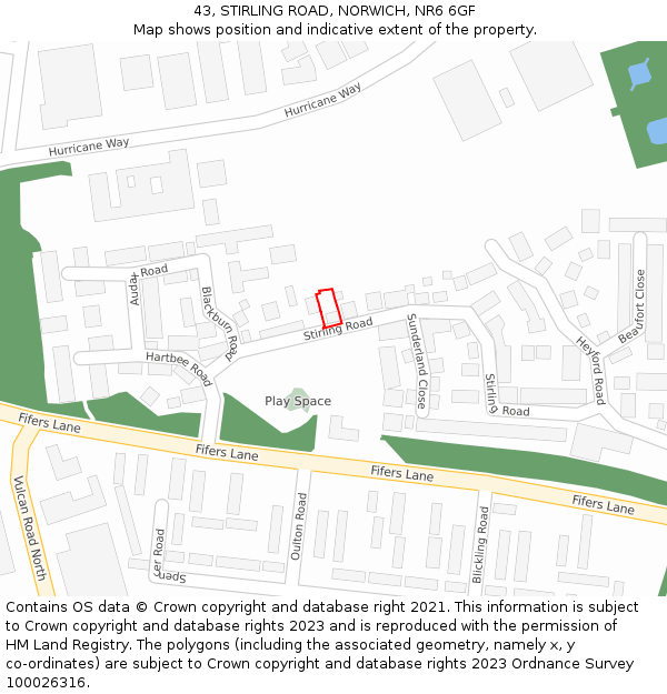 43, STIRLING ROAD, NORWICH, NR6 6GF: Location map and indicative extent of plot