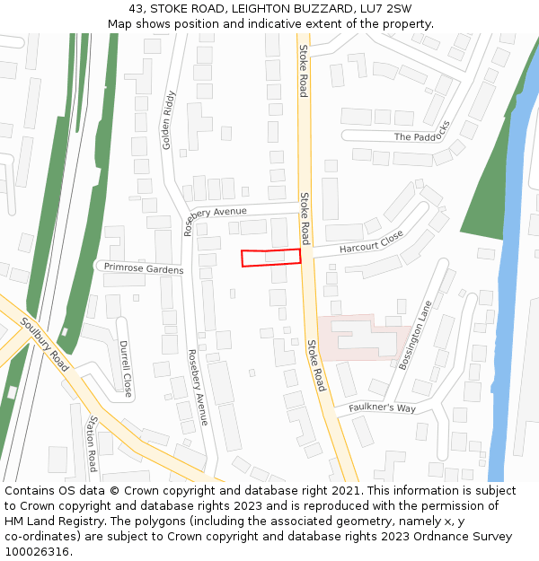 43, STOKE ROAD, LEIGHTON BUZZARD, LU7 2SW: Location map and indicative extent of plot