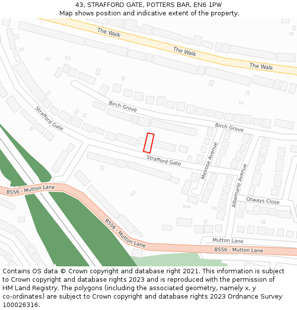 43, STRAFFORD GATE, POTTERS BAR, EN6 1PW: Location map and indicative extent of plot