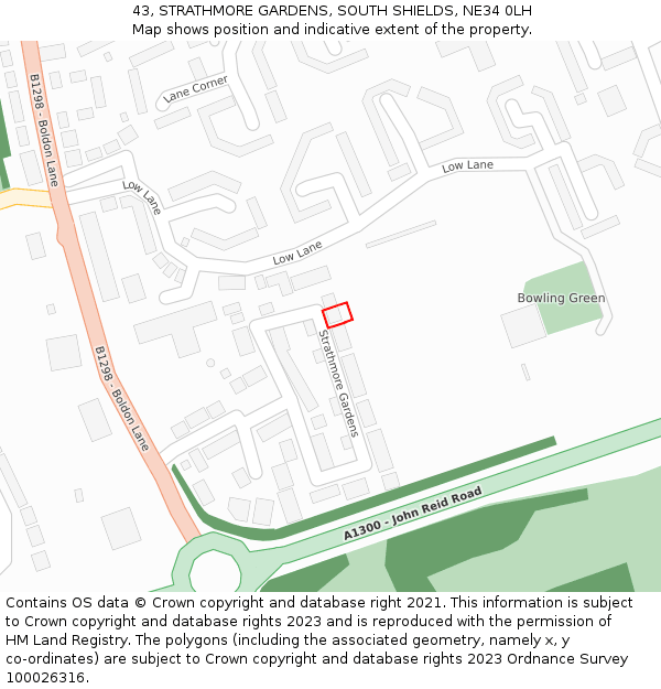 43, STRATHMORE GARDENS, SOUTH SHIELDS, NE34 0LH: Location map and indicative extent of plot