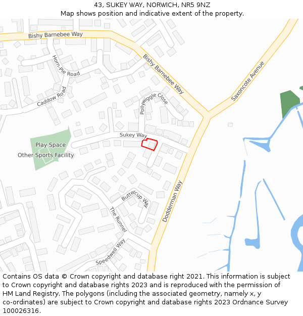 43, SUKEY WAY, NORWICH, NR5 9NZ: Location map and indicative extent of plot