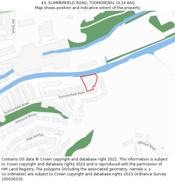 43, SUMMERFIELD ROAD, TODMORDEN, OL14 6AQ: Location map and indicative extent of plot