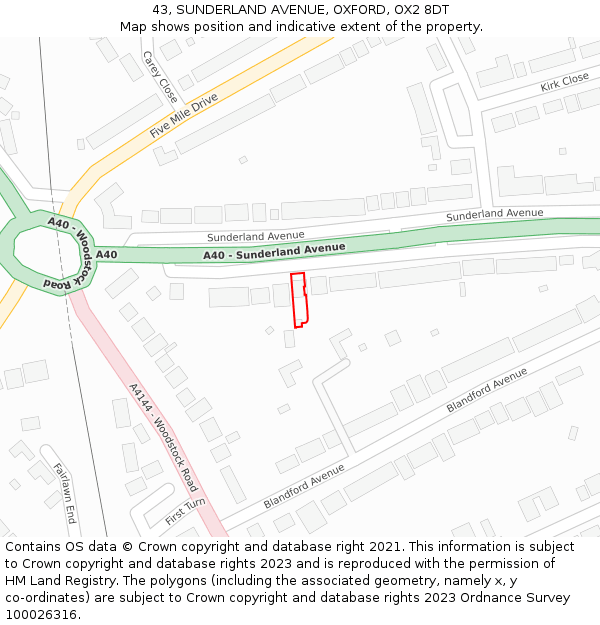 43, SUNDERLAND AVENUE, OXFORD, OX2 8DT: Location map and indicative extent of plot