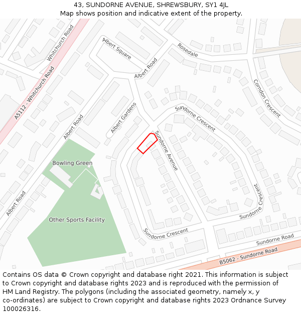 43, SUNDORNE AVENUE, SHREWSBURY, SY1 4JL: Location map and indicative extent of plot