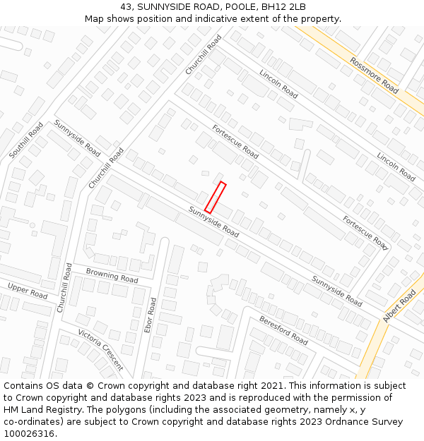 43, SUNNYSIDE ROAD, POOLE, BH12 2LB: Location map and indicative extent of plot