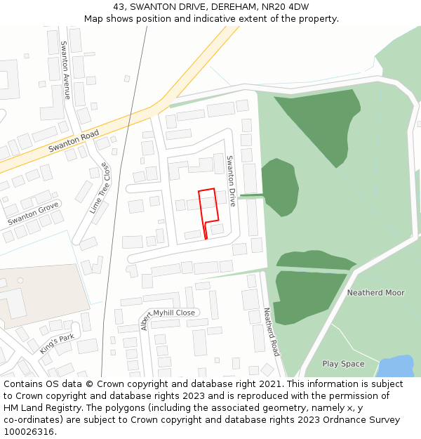 43, SWANTON DRIVE, DEREHAM, NR20 4DW: Location map and indicative extent of plot